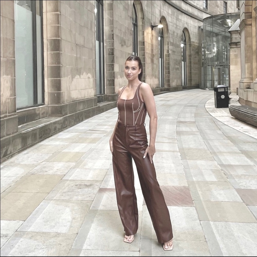 NWT Zara Brown Full Length Faux Leather Francoise Pants